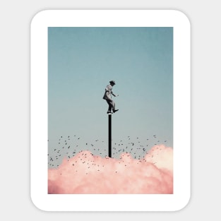 Balancing on one leg above the clouds Sticker